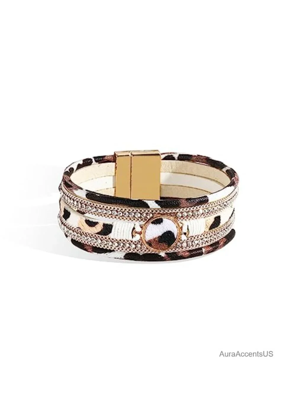 Leopard Leather Wrap Bracelet Boho Western Stack Cuff Bangle Women
